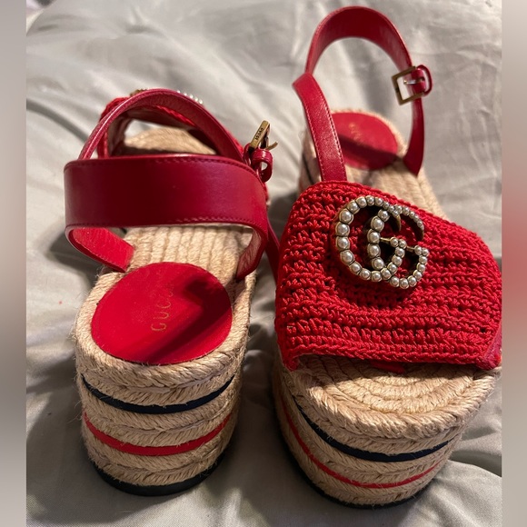 Excellent Condition Gucci Marmont Lilienthal Platform Wedge Espadrilles Pearl GG - Picture 3 of 4